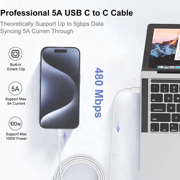 Høykvalitets 2m Superrask Lading 5A 100W USB-C til USB-C Datakabel for Laptoper【COPL】