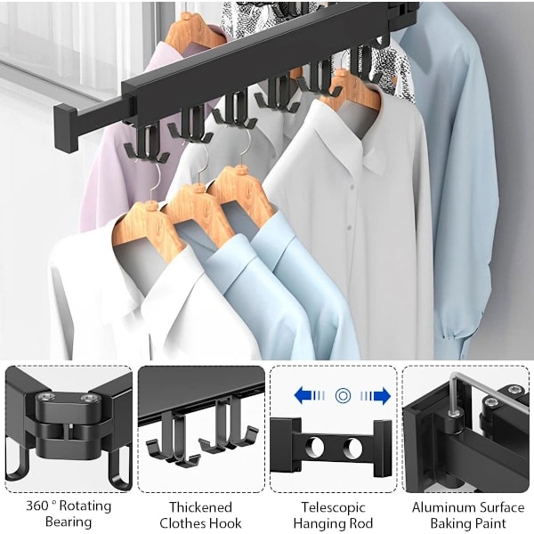 Folding Wall Mounted Clothes Hanger with Towel Rack