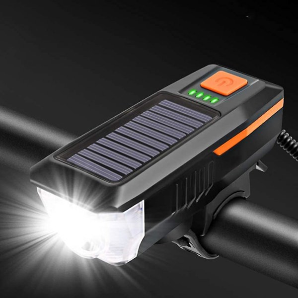 Cykelstrålkastare, Med Horn, Multifunktionell, USB + Solar Charge, Vattentät