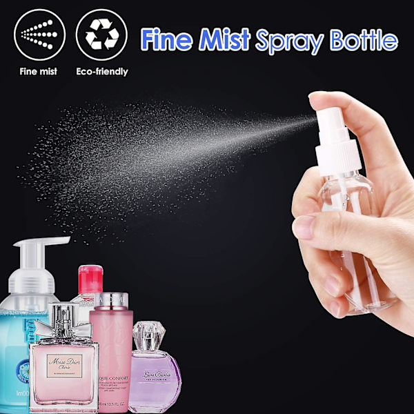 48 st Sprayflaskor 50ml Transparenta Tomma Mini Mister Sprayflaskor Återfyllningsbara Behållare Fickstorlekssprayset Eteriska Oljor Resa Rengöringslösning