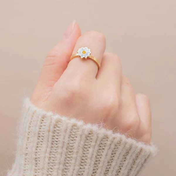 Daisy Blomma Meditationsring Stressreducerande Snurrande Bandring Present【PL】