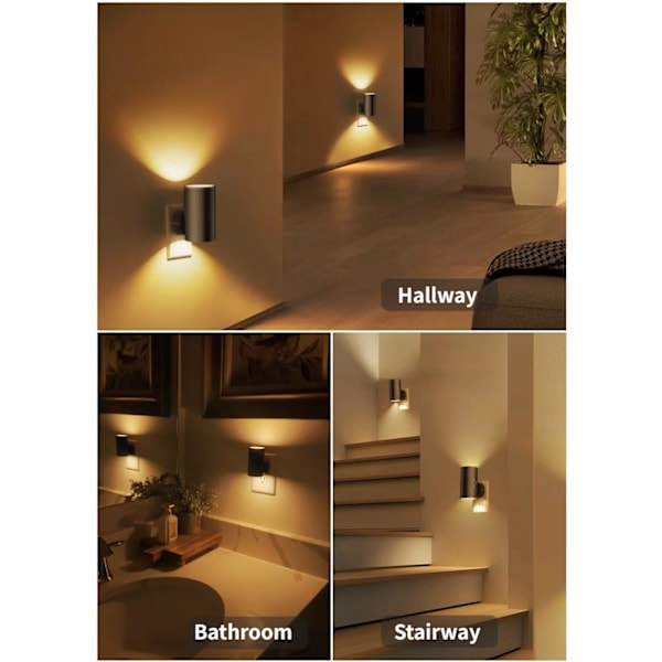2-pack LED night light with plug - dusk sensor, adjustable 5-300 lm, warm white, dimmable for kitchen and hallway 2pc white