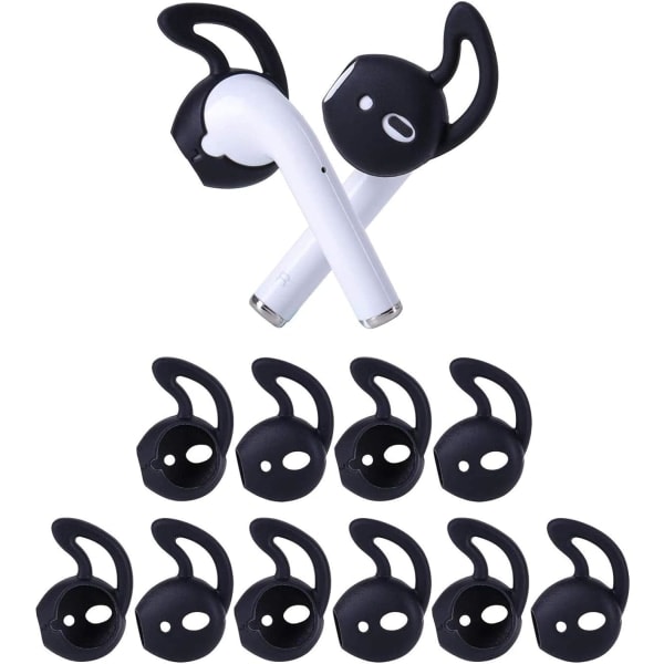 5 par silikone ørepropper kompatible med AirPods 1 og 2, bløde skridsikre sportsørepropper i silikone, anti-drop øretelefon gel høretelefoner (sort)