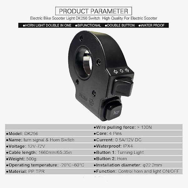 E-cykel 2-i-1 Horn Blinkerswitch Knapp Elcykeldelar Tillbehör Motorcykel E-cykel E