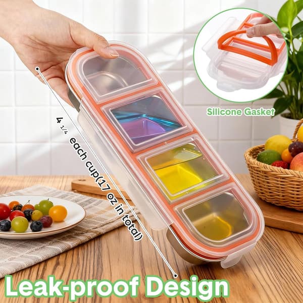 304 rustfrit stål Bento madkasse, 4 rum, lækagesikkert låg, 500 ml sæt med 2 til skole, arbejde, madforberedelse, sølv