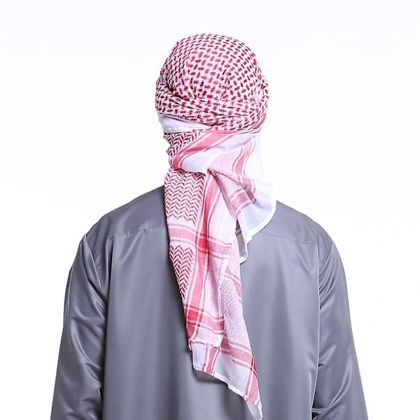 {PL}Hodeskjerf for menn, islamsk trykt skjerf, turban, arabisk hodebeskyttelse, hodeplagg rød