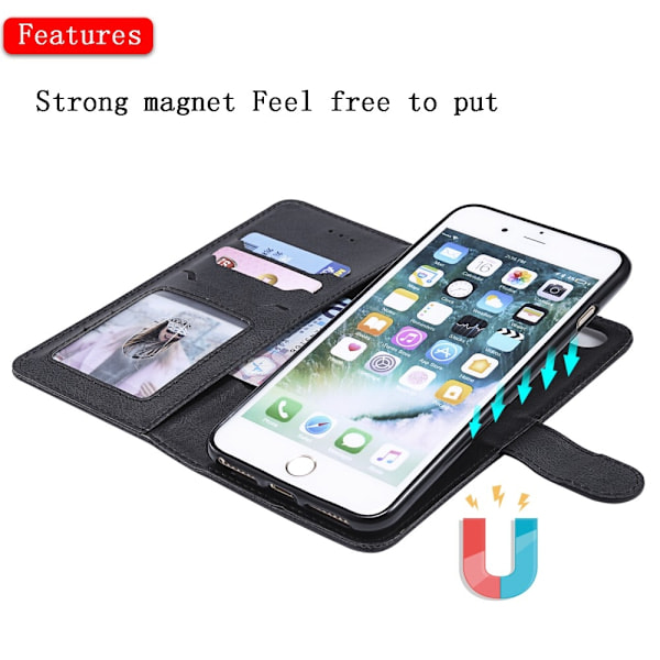 iPhone 6/6S/7/8 Plus - 2i1 Magnetisk Skal / Pung Etui - Sort Black Sort
