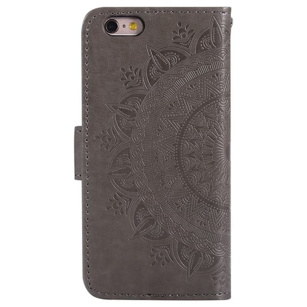 iPhone 6/6S - Mandala Læder Etui - Grå Grey Grå