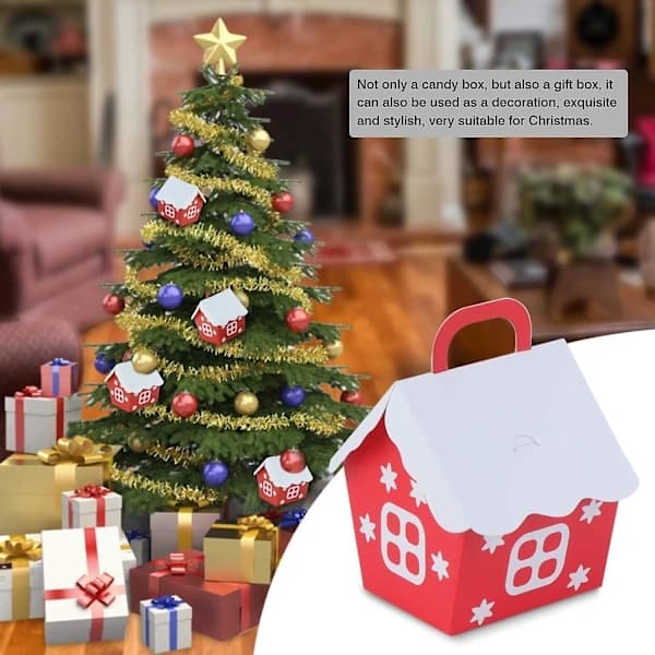 {PL}100 st julklappsaskar för fester, julgodisaskar i papper, husformade presentaskar för fester