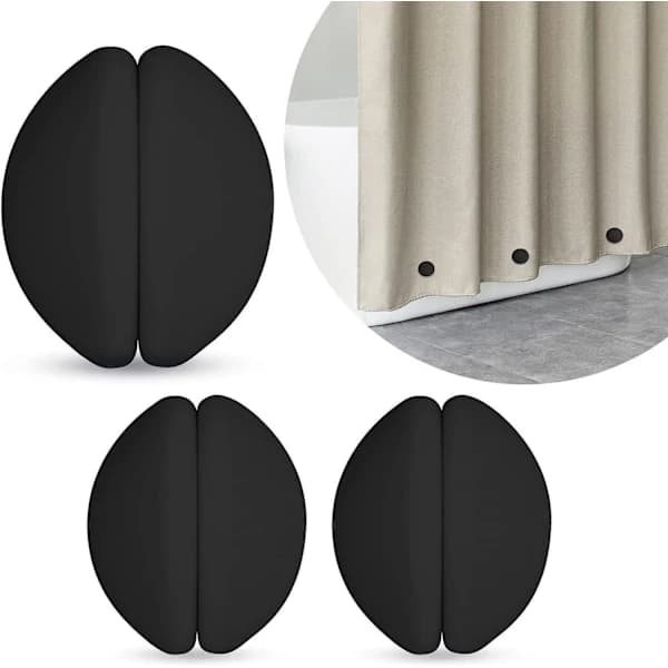 {PL}Svart 6-pack Duschdraperivikter, Rostfria Duschdraperimagneter