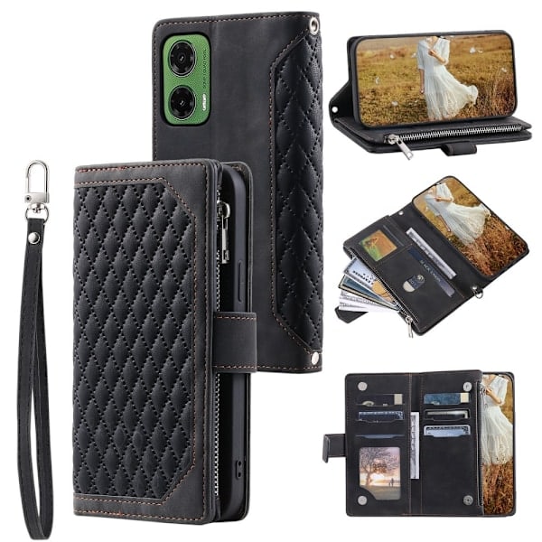 Motorola Moto G35 5G Pung Etui Rhombus Læder Sort