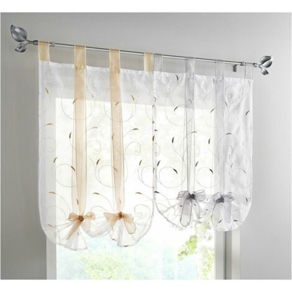 Romersk gardin med brodert bånd i voile med transparente ringer (B x H 120 x 140 cm, lilla)