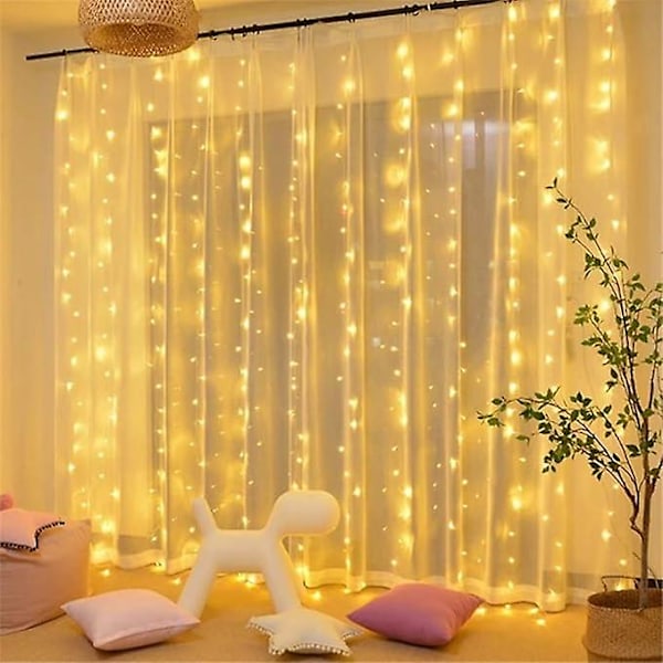 300 LED Lysgardin, 3 x 3 m, 8 Tilstande Stik Fairy Lys med Fjernbetjening, Jul, Baggrund til Indendørs Udendørs Soveværelse V