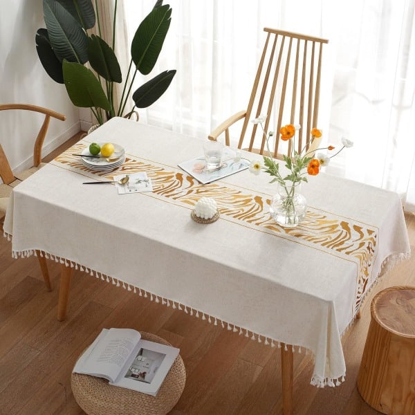 Duk for spisebord Rustikk duk, Bomulls-lin stoff Liten rektangulær duk Kaffe Blad, 140x220 cm