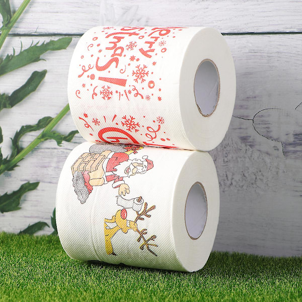 2 Rullar Kreativ Toalettpapper Jultomte Tryckt Rullpapper Färgad Tryckt Jul Badpapper