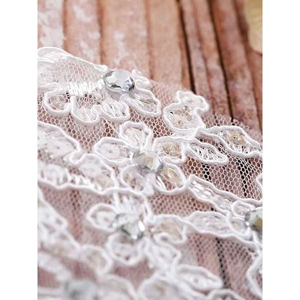 Vit - Elegant bröllopspar för damer med strass, spets, brudklänningshandskar för fest och opera.【pl】
