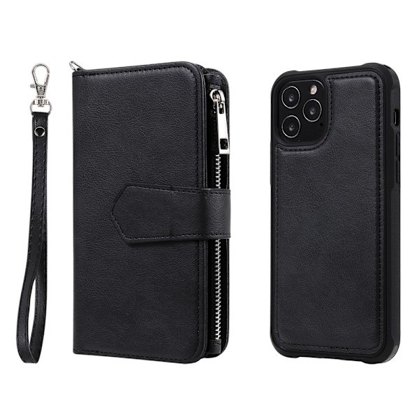 iPhone 12 / 12 Pro - 2in1 Magnetisk Skal / Pung Etui - Sort Black Sort