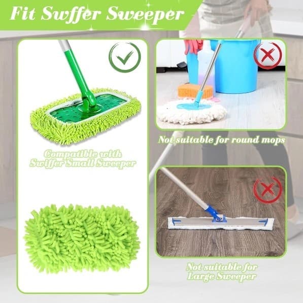 Mikrofibermoppeklude og tørreklude til Swiffer Sweeper-mopper og dampmopper; genanvendelige, vaskbare og velegnede til flisegulve.