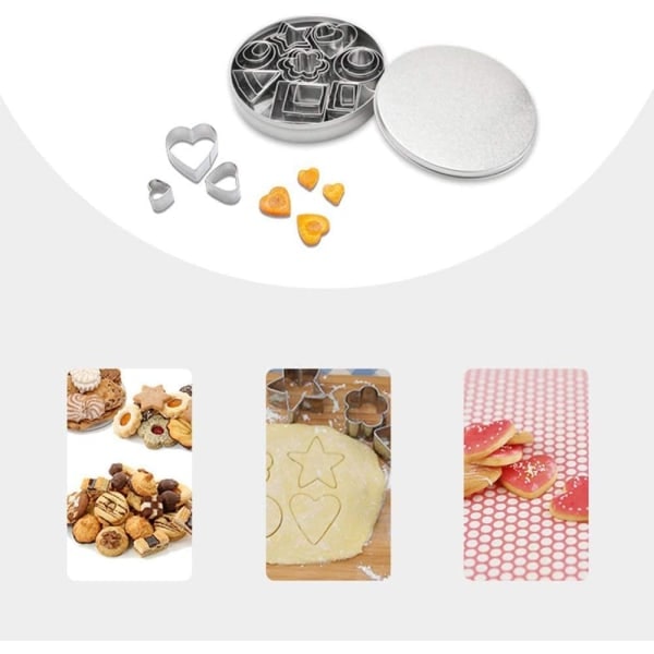 Mini geometriske kakeformer sett 24 firkanter hjerter trekanter runde sirkler baking rustfritt stål metallformer