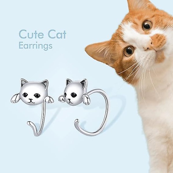 Dam Katt Örhängen 925 Sterling Silver Söt Djurserie Öronstift Passar Flickor Anti-allergiska Öronstift Smycken Födelsedag Årsdag