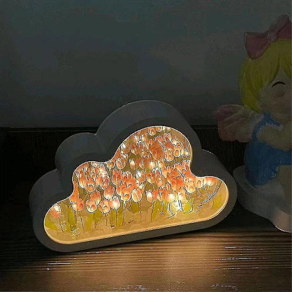 DIY Tulpan Nattlampa, Moln Tulpan Spegel Nattlampa, Simulerad Blomma Sovrum