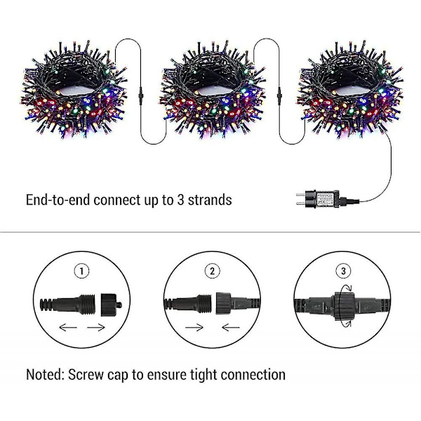Julelyskæde Udendørs Farverig, 30m 300 Led Lys 8 Modes Vandtæt, grøn ledning (varm hvid)