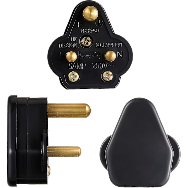 5 Amp Rund Stikben Stik Netstik 3 Ben Lysstik Til Scenebelysning Lampe (sort 5 stk.) Bd