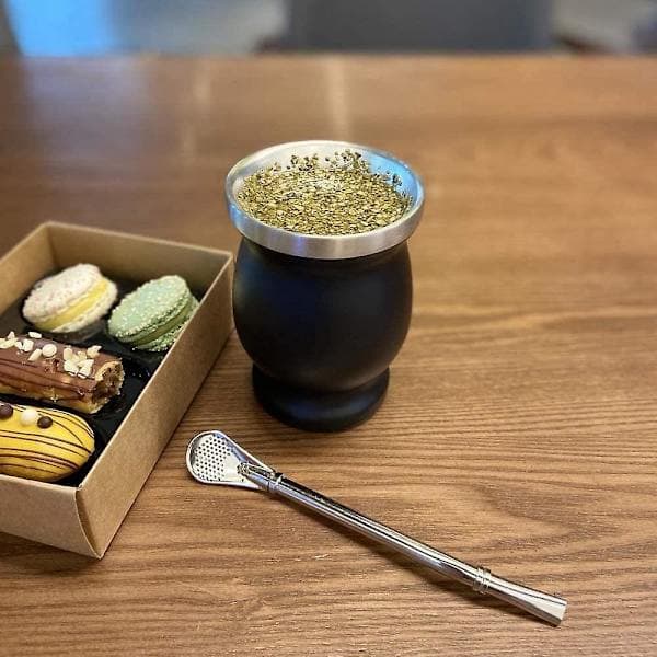 Dubbelväggigt Mate Te Set Kaffe Vatten Mate Te Kopp Med Sked[PL]