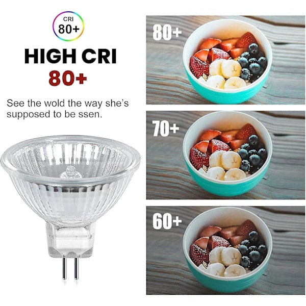 50W GU5.3 MR16 Dimbar Halogenlampa, DC 12V Lågspänning 2-stifts Sockel Spotlight Reflectorlampor, 800 Lumen, Varmvit 2800K, 8-pack
