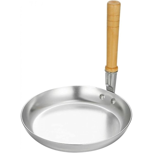 Stående Stekpanna med Trähandtag, Bordspors, Japansk Frukostberedare, Köksredskap, Stekpanna, Kastrull för Stekning av Biff, Skinka, Pannkaka, 19cm silver