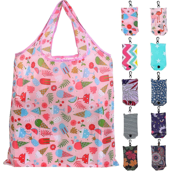 Shoppingposer Genanvendelige shoppingposer 10 stk. sammenfoldelige i taske Frokostposer Forstyle Tilfældig