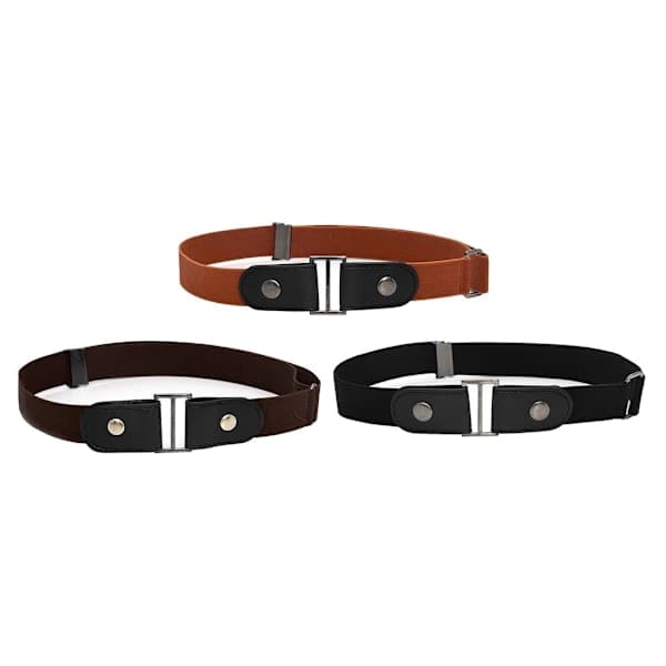 3 usynlige belter uten spenne, elastiske, svart brun beige