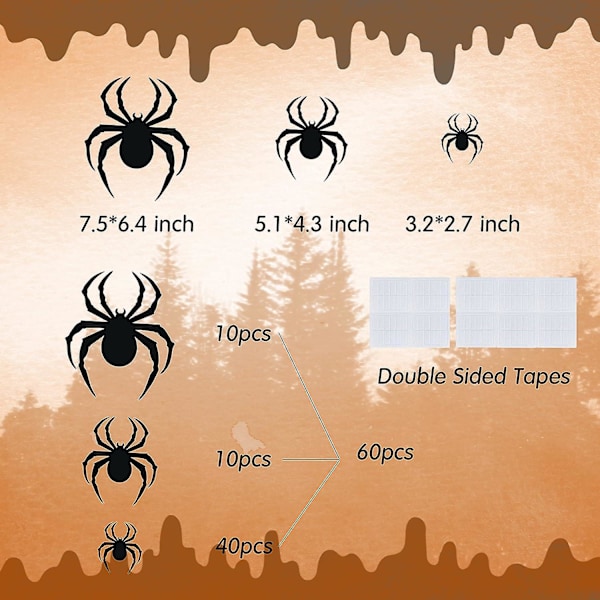 Halloween Väggdekorationer DIY Halloween Festtillbehör 3D Plast Spindel Dekoration Dekaler Läskig Spindel för Halloween 60 ST