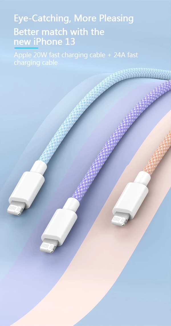 20W USB-C PD-kabel för iPhone 14 13 12 11 Pro Max Xs 8 Plus iPad 3A Datakabel för iPhone Typ-C Datakabel rosa
