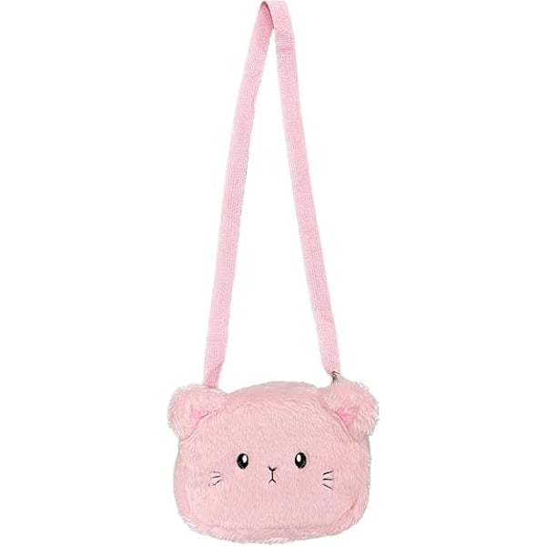 Liten Plyschväska för Flickor, Mini Prinsessväska, Katt Axelremsväska för Flickor, Rosa Justerbar Axelrem, Messenger Bag, 19x15x5cm
