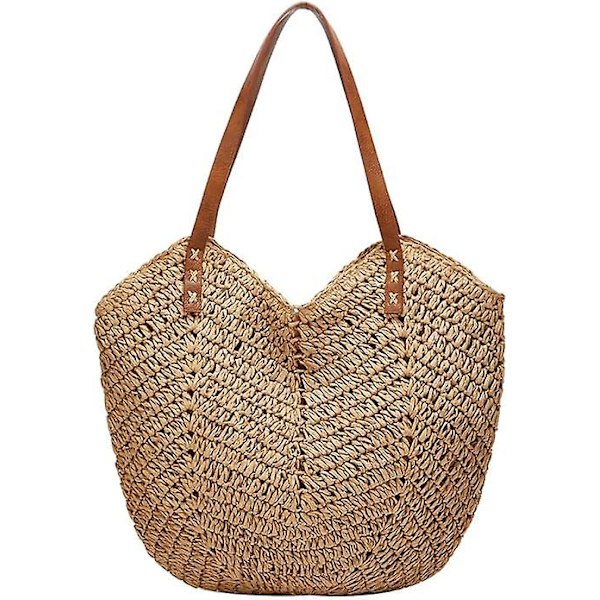 Sommar Casual Halm Tote Bag Stor Kapacitet Vävd Axelväska för Sommarstrandsemester