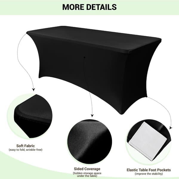 2-pak strækdug sort - 183x75cm×75cm - Spandex - Til festbord og messe