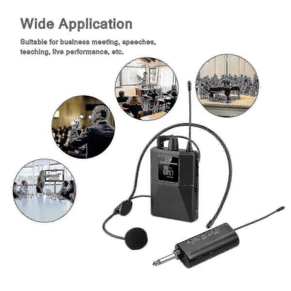 UHF Trådløst Mikrofon Headset med Sender og Mottaker, LED Digital Display Bodypack-
