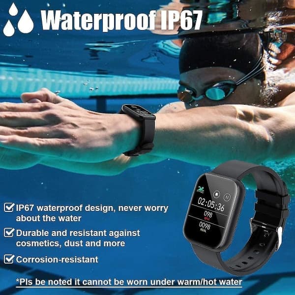 Smartklocka, Bluetooth Smartwatch för Android och iOS-telefoner, IP67