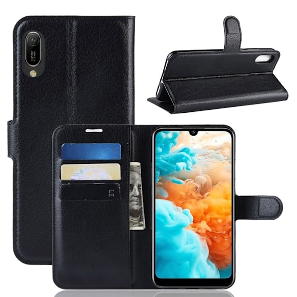 Huawei Y6 (2019) - Litchi Pung Etui - Sort Black Svart
