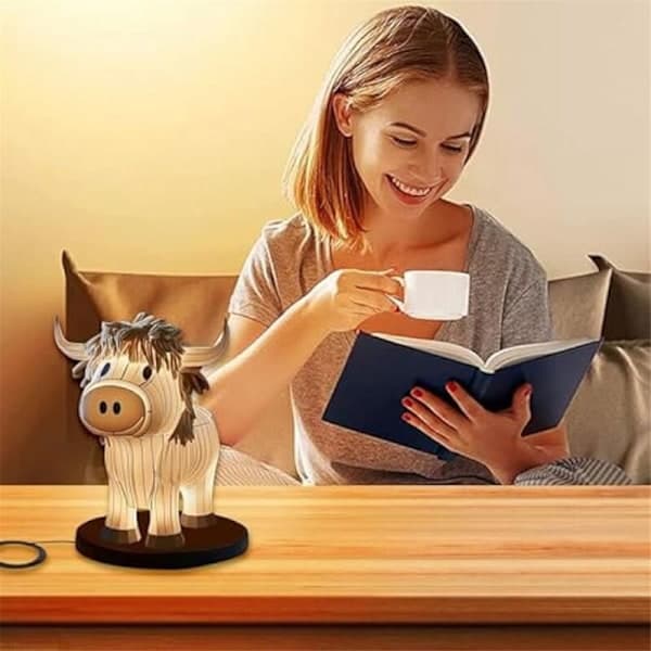 Cow Shaped Table Lamp, Rustic Night Light, Small USB Lamp for Bedside, Office, Bedroom