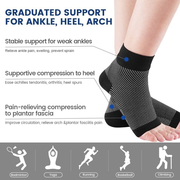 Plantar Fasciitis fodstøttestrømper, Goosehill ankelstøtte kompressionsstrømper fodærmer til ankel, ømme fødder og hæl smertelindring (L)