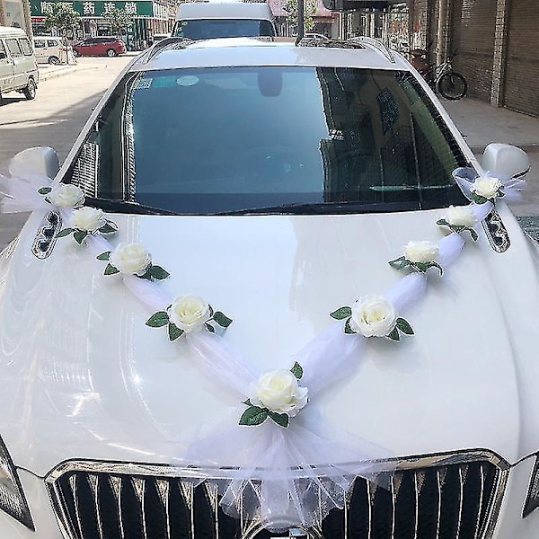 Bryllupsbil Blomsterplate Båndsløyfer Sett Ornament Forsyninger Festarrangementer
