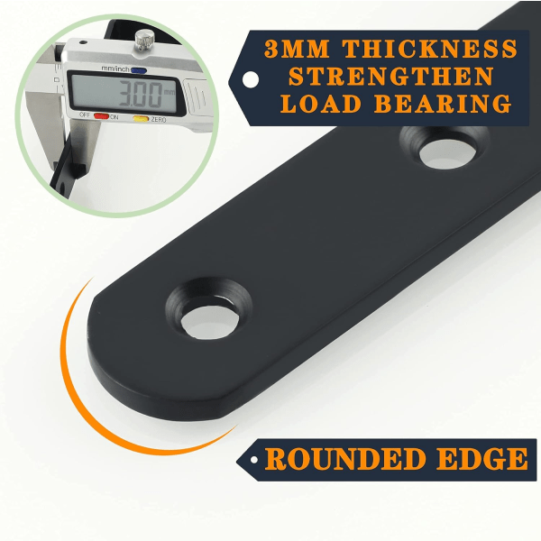 Vægmonterede hyldeknægte i metal, stemplede hjørnebeslag til ophængte hylder, 125 mm x 75 mm, sort finish, 4-pak