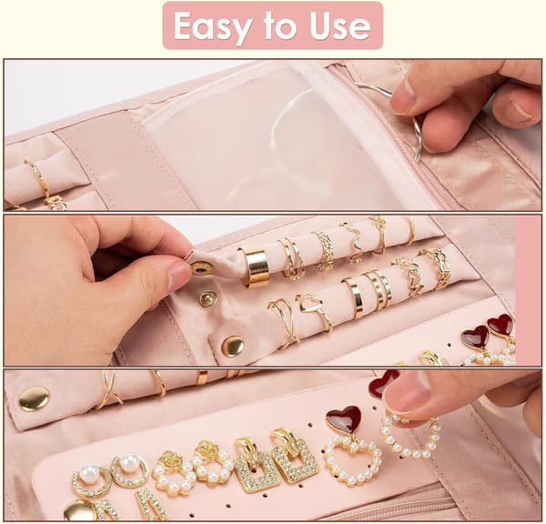 Rejsesmykkeorganizer - Sammenfoldelig - 43 x 23 cm - Pink