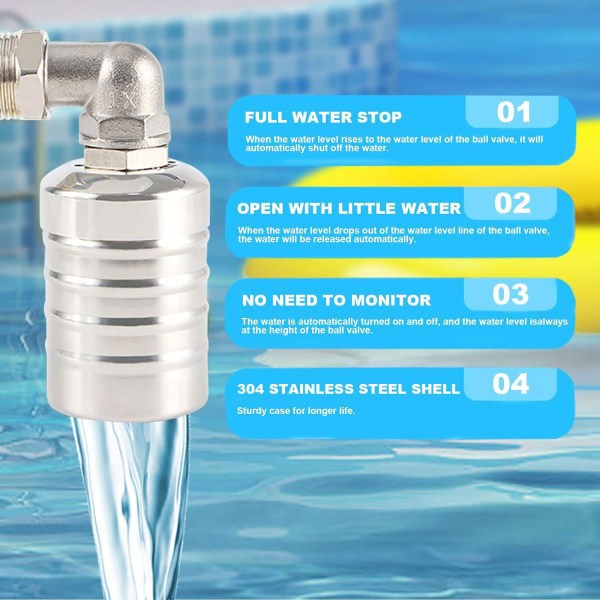 Helautomatisk 304 rostfri stål flottörventil, automatisk vattennivåregulator för vattentank, mini rostfri stål flottörbollventil (plugg)
