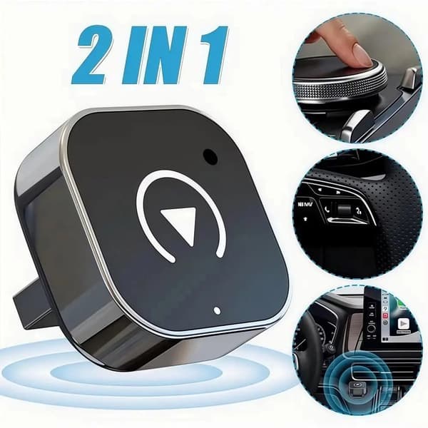 2-in-1 langaton CarPlay & Android Auto -sovitin, plug & play, ei viivettä, kompakti musta - muuntaa langallisen langattomaksi