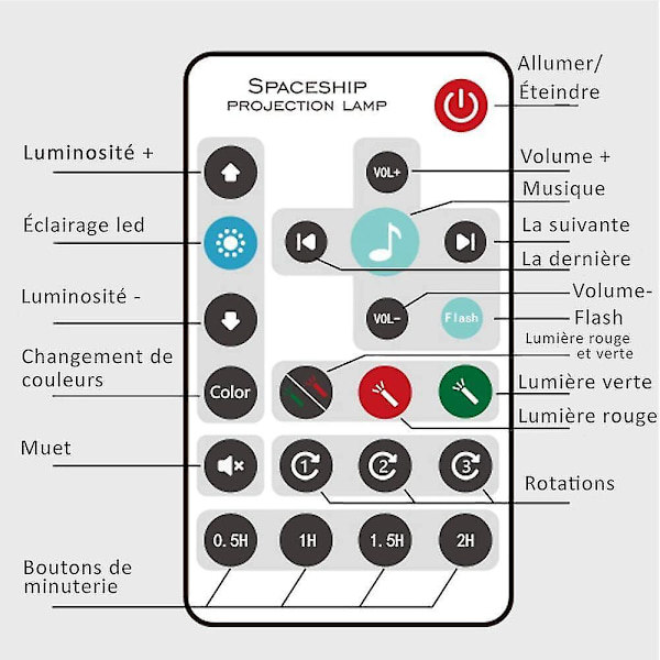 Natlampe til børn, LED stjernehimmelprojektor, med farvelys, Bluetooth-musik og fjernbetjening