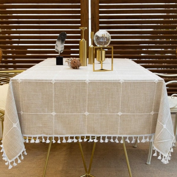 Rustikk rutete duk bomulls lin lys kaffe firkantet duker fest, ferie, jul, buffet, 55 \"x70 \"
