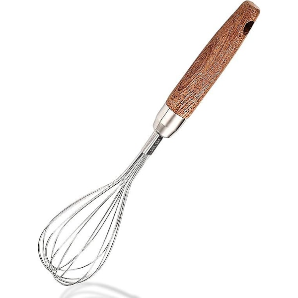 Visp i rostfritt stål med trähandtag - Visp för hemmet, kök, multifunktionell handvisp, non-stick ballongvisp, lätt att rengöra, lämplig för 10,8 tum L x 2,4 tum B, brun